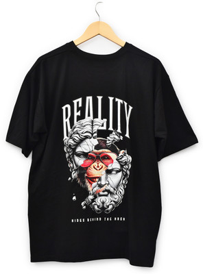 KALOTH Printed Men Round Neck Black T-Shirt