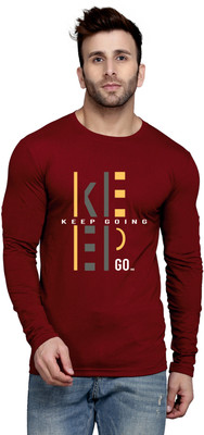 SLOWLORIS Typography Men Round Neck Maroon T-Shirt