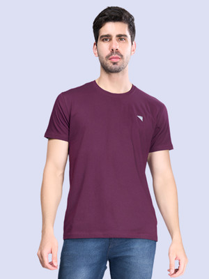 Ramraj Cotton Solid Men Round Neck Purple T-Shirt