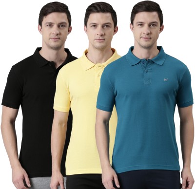 Force NXT Solid Men Polo Neck Blue, Yellow, Black T-Shirt