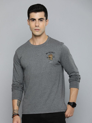 R.Code by The Roadster Life Co. Solid Men Round Neck Grey T-Shirt