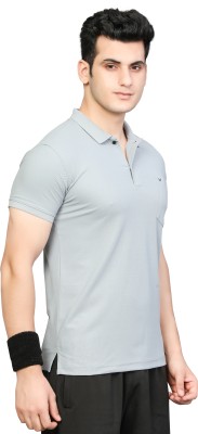 wewok Self Design, Solid, Sporty Men Polo Neck Grey T-Shirt