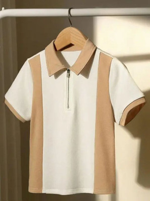 ABHYAMM Colorblock Men Zip Neck Beige, White T-Shirt
