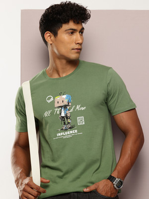 INVICTUS Self Design Men Round Neck Green T-Shirt