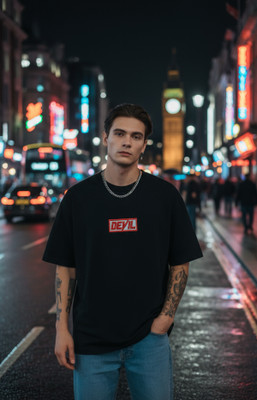 DESIREBEL Graphic Print Men Round Neck Black T-Shirt