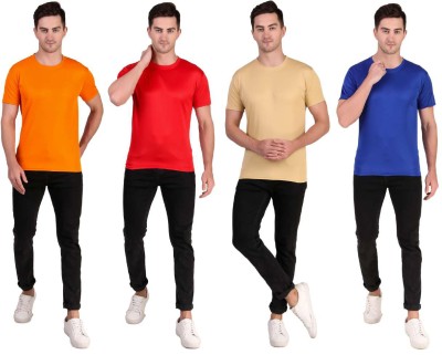 PRIMESTYLE Solid Men Round Neck Red, Pink, Blue, Orange T-Shirt