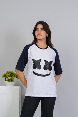 PURETEE Graphic Print Women Round Neck White T-Shirt