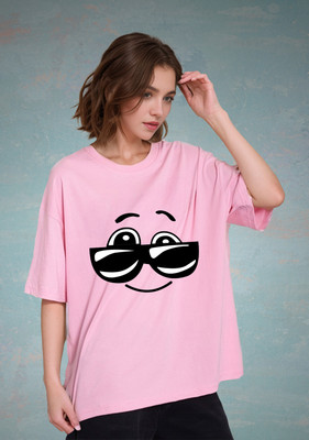 SLENOR Graphic Print Women Round Neck Pink T-Shirt