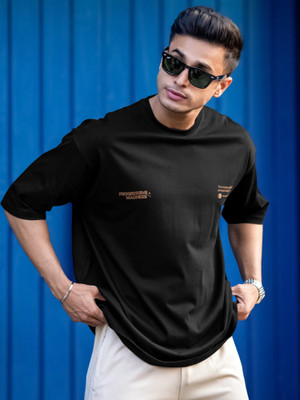 MANIAC Printed Men Round Neck Black T-Shirt
