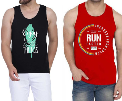 WOOSTRO Printed Men Scoop Neck Black, Red T-Shirt