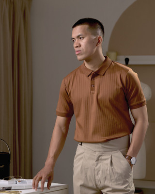 Algenses Solid Men Polo Neck Brown T-Shirt