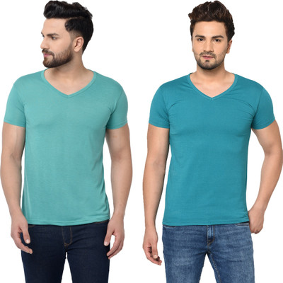 Adorbs Trend Solid Men V Neck Blue T-Shirt