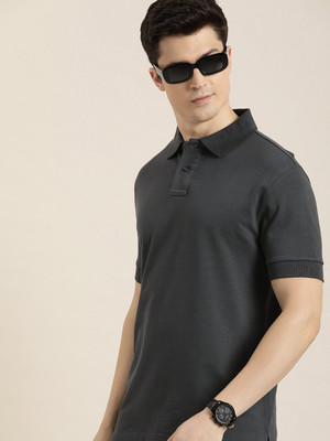MIT Bharat Solid Men Polo Neck Grey T-Shirt