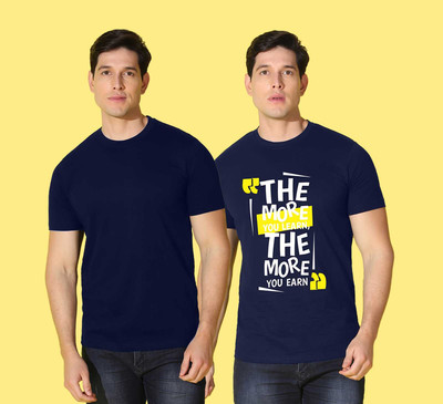 WOOSTRO Printed Men Round Neck Dark Blue T-Shirt