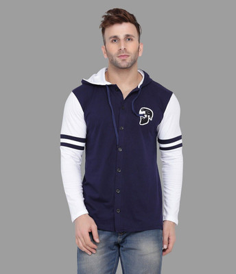 tfurnish Printed Men Hooded Neck Dark Blue, White T-Shirt
