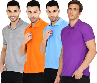 KEOTI Solid Men Polo Neck Multicolor T-Shirt