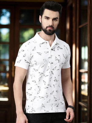 Kryptic Printed Men Polo Neck White T-Shirt