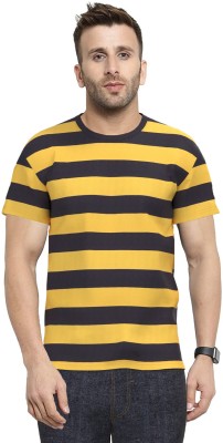 Yilden Striped Men Round Neck Yellow, Black T-Shirt