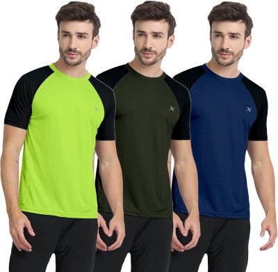 FTX Colorblock Men Round Neck Green, Dark Blue T-Shirt