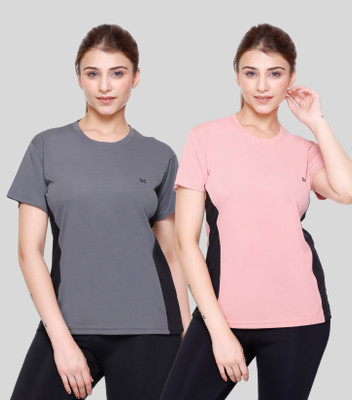White Moon Colorblock Women Round Neck Multicolor T-Shirt