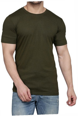 WOOSTRO Solid Men Round Neck Dark Green T-Shirt