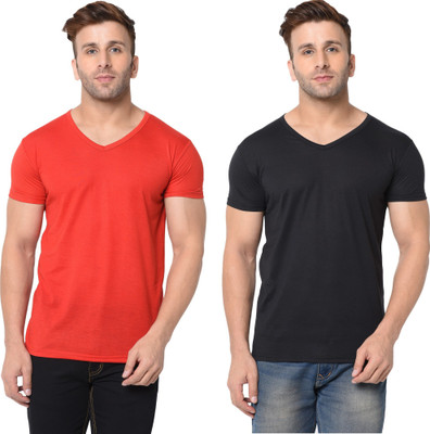 Adorbs Trend Solid Men V Neck Red, Black T-Shirt
