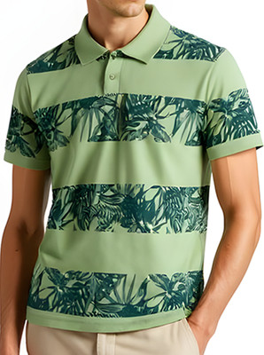 Hushbucks Printed Men Polo Neck Light Green T-Shirt