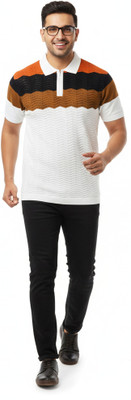 zanskarman Striped Men Round Neck Brown T-Shirt
