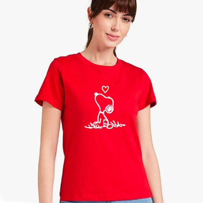 Nilan Tees Wear Printed Women Round Neck Red T-Shirt