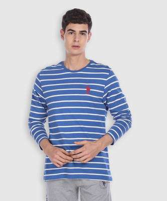 U.S. POLO ASSN. Striped Men Round Neck Blue T-Shirt