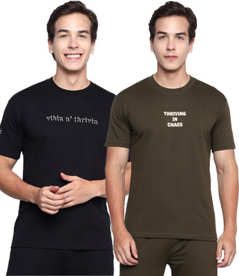 TWF Typography Men Round Neck Black, Green T-Shirt