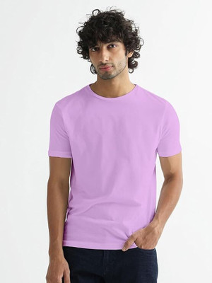 SHIMPEX Solid Men Round Neck Purple T-Shirt