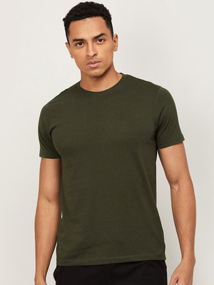 RULEDBYSUN Solid Men Crew Neck Green T-Shirt