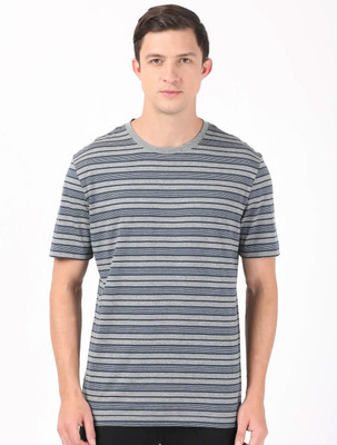 JOCKEY Striped Men Round Neck Grey T-Shirt