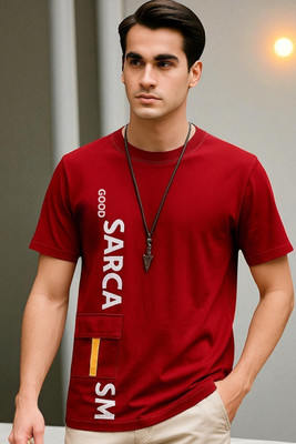 FASHIUM Typography Men Round Neck Red T-Shirt