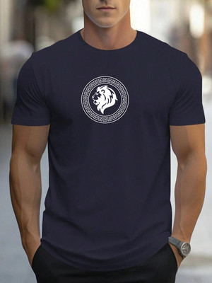 Vmens99 Graphic Print Men Round Neck Dark Blue T-Shirt