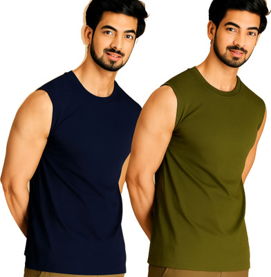 Jangoboy Solid Men Round Neck Dark Blue, Dark Green T-Shirt