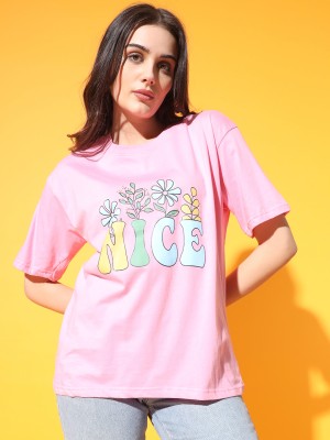 CHIC CLOSET Typography Women Round Neck Pink T-Shirt
