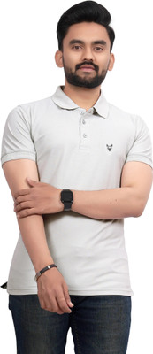 JH MART Solid Men Polo Neck Grey T-Shirt
