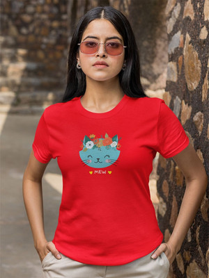 Moda Rapido Graphic Print Women Round Neck Red T-Shirt