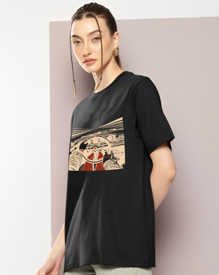 AUSK Printed Women Round Neck Black T-Shirt