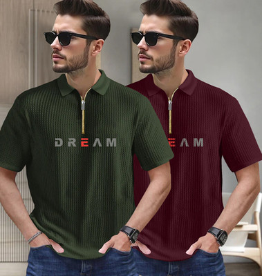FastColors Self Design Men Polo Neck Multicolor T-Shirt