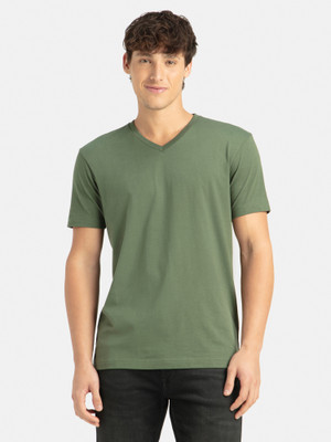 JOCKEY Solid Men V Neck Green T-Shirt