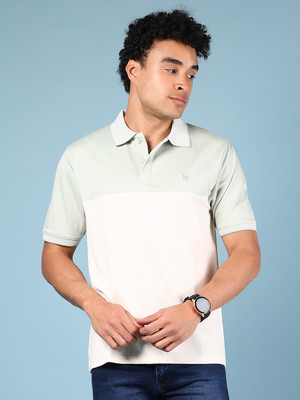 V-MART Colorblock Men Polo Neck Light Green T-Shirt