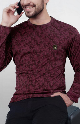 AVOLT Printed Men Round Neck Maroon T-Shirt