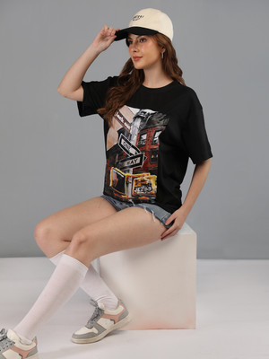 ETC Graphic Print Women Round Neck Black T-Shirt