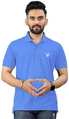 KASHIRA Solid, Printed Men Polo Neck Light Blue T-Shirt