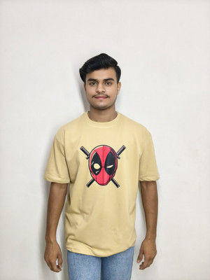 PHYNAX Graphic Print, Superhero Men Round Neck Beige T-Shirt