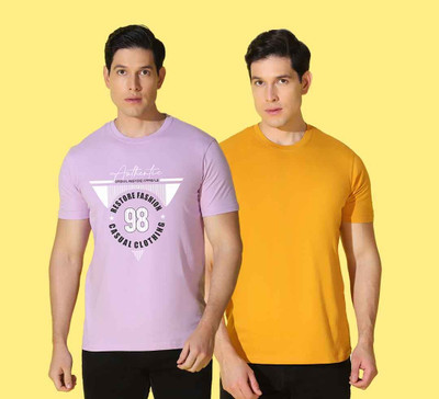 WOOSTRO Printed, Solid Men Round Neck Multicolor T-Shirt
