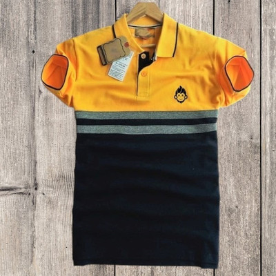 N P ENTERPRISE Printed Men Polo Neck Reversible Beige T-Shirt